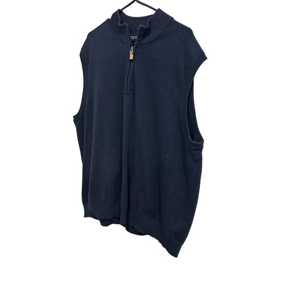 Roundtree & Yorke 2XB Navy Sleeveless Sweater Vest With Half-Zip Collar - Picture 3 of 7